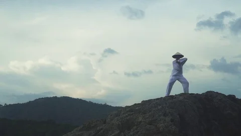 Martial Artist Training Alone, Practising His Moves Video stock 70859927