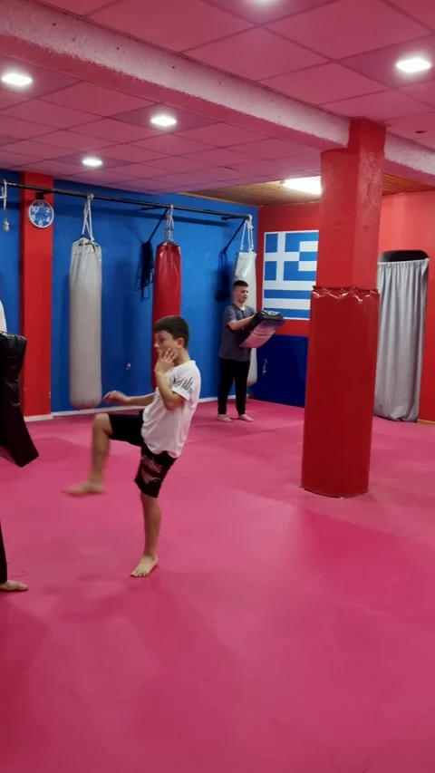 Martial arts class training session in a gym in Corfu Greece. Students and Stock Footage 332952305