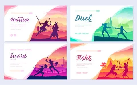 Martial arts of different Nations of the world. Traditional fights with weapon Stock Illustration