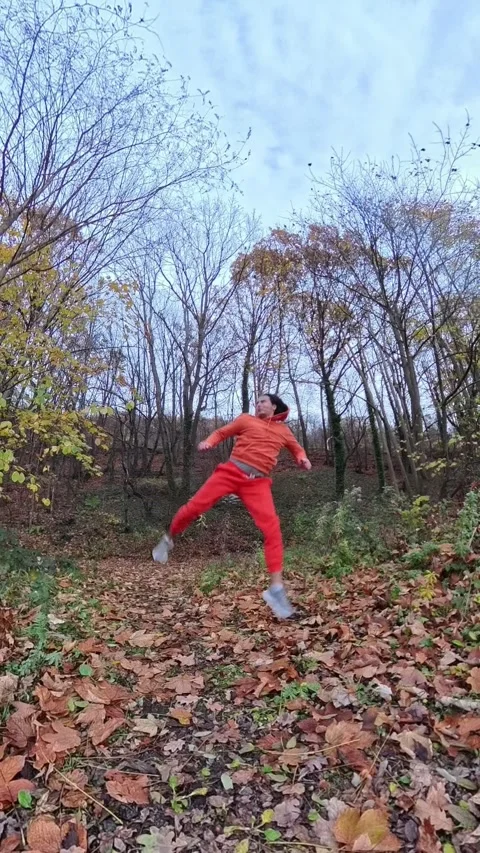 Martial arts display of agility, dynamic martial artist showcasing spinning and Stock Footage 321612068