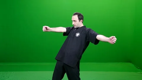 Martial Arts Experts Doing Weird Stretches on Green Screen Stock-Footage 83735319