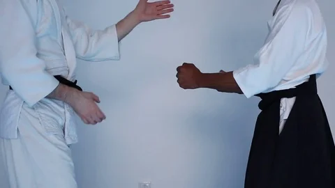 Martial arts practice on Aikido training Stock Footage