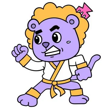 The martial expert bear was ready for a duel, doodle icon image kawaii Stock Illustration