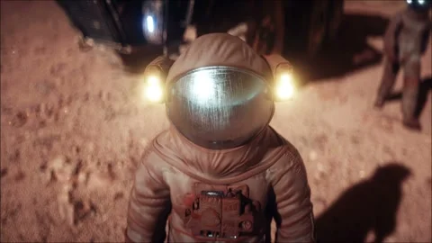 Martian, astronauts on mars planet. Rover transport. Realistic 4k animation. 스톡 동영상 246646589
