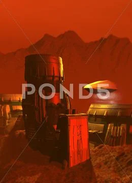 Martian colony, artwork Stock Illustration