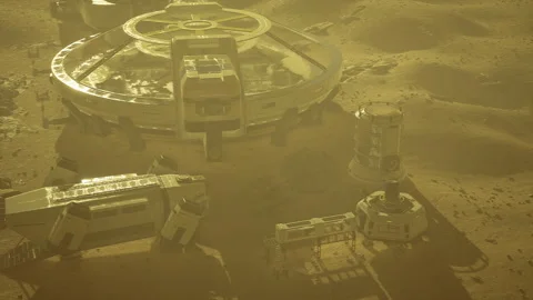 Martian digging operation. Mars site with machinery and trenches 스톡 동영상 338342920