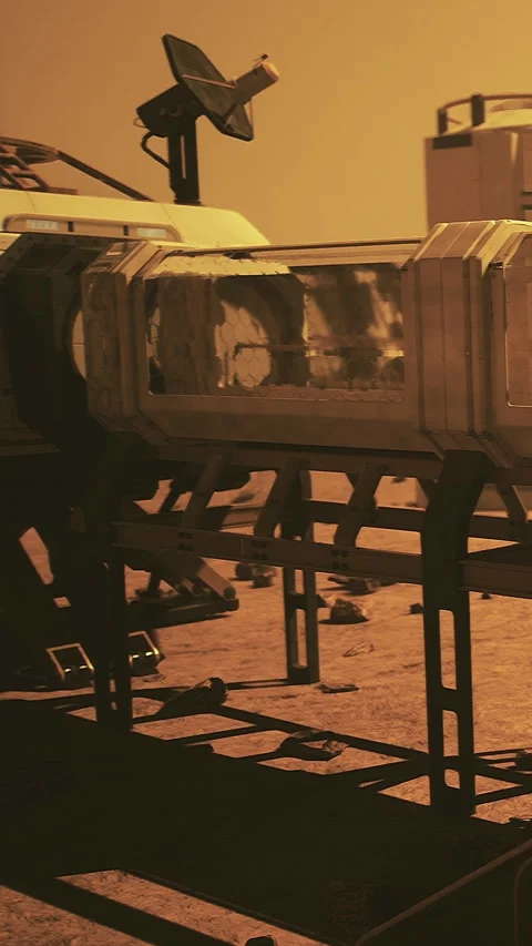 Martian habitat on the surface of Mars during late afternoon light Stock Footage 332220913