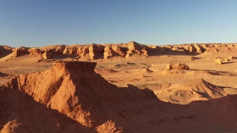 Martian landscape. Flaming Cliffs aerial view in the Gobi Desert Stock Footage