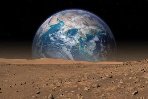 Martian surface and Earth. Fotos Stock
