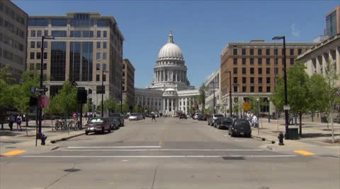 Martin Luther King Jr Blvd view of Capitol - Madison, WI Stock Footage