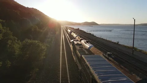 Martinez UP Freight Train Sunset Stock Footage 197350483