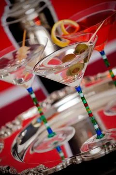 Martini drinks served on a silver platter Stock Photos