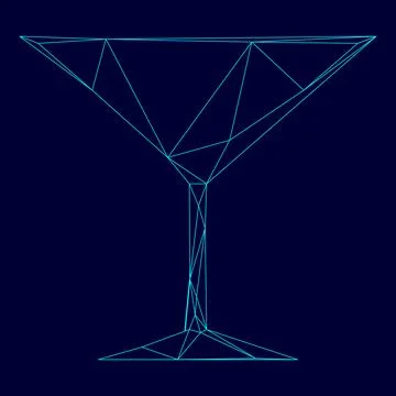 Martini glass low poly triangulation triangulated polygonal electric cyan blu Ilustración de archivo