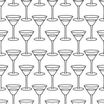 Martini glass Seamless vector pattern Endless background of glass wineglasses Stockillustratie