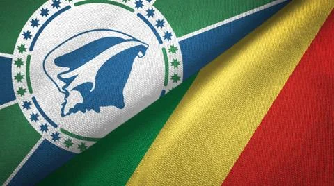 Martinique and Congo two flags textile cloth, fabric texture Stock Illustration