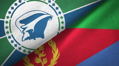 Martinique and Eritrea two flags textile cloth, fabric texture Stock Illustration