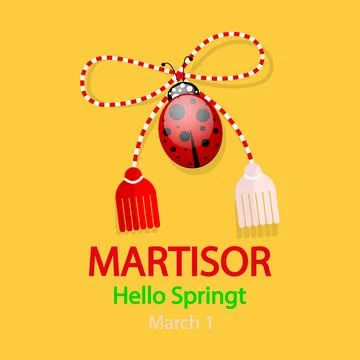 Martisor ladybug hello spring 1 march Stock Illustration