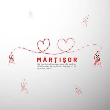 Martisor. Red and white spring love symbol realistic vector illustration. Stock Illustration