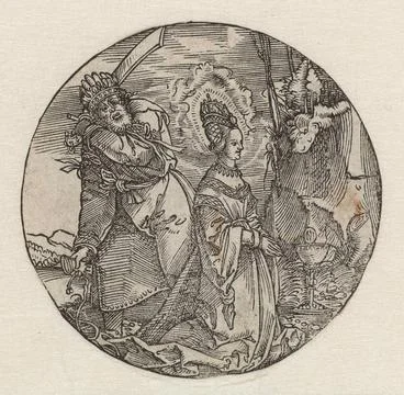 The martyrdom of the Saint Barbara. Round representation of the Holy Barba... Stock Photos