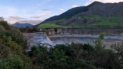 Maruia Falls at Sunset : A Hidden Gem Waterfall in New Zealand with Pelorus.. Video stock 286768030