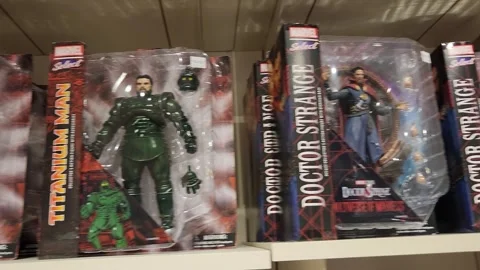 Marvel Titanium Man Doctor Strange Toy Retailer Doll Stock Footage 243859833