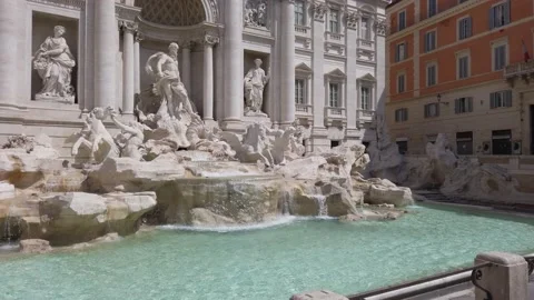 The marvellous Trevi Fountain (Fontana di Trevi) in Rome on a sunny day, Italy. Stock Footage