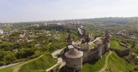 Marvellous view from above of old gray castle. Drone footage of beautiful 스톡 동영상 108841564