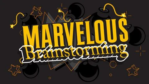 Marvelous Brainstorming text with black Bomb. Cartoon Vector Illutration. Stock Illustration