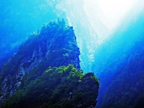 The marvelous canyons in the Magic Valley or in the Valle di Maggia Stock Photos