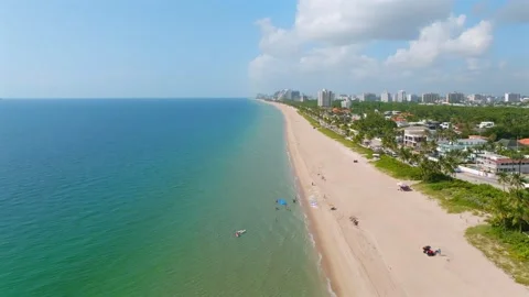 Marvelous drone view on sandy deserted beachfront in Fort Lauderdale Beach with Stock Footage 249685511