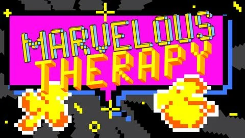 Marvelous Therapy. Pixelated word with geometric graphic background. Vector.. Stock Illustration