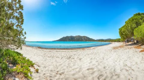 Marvelous view of  beach of Santa Giulia resort. Stock Photos
