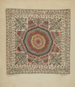 Mary Berner, Patchwork and Applique Quilt, c 1936 Patchwork and Applique Q... Stock Photos