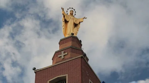 Mary Statue with clouds wide Stock Footage 1806107