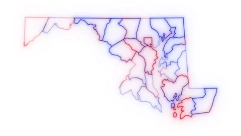 Maryland county map red blue election outline white background seamless loop Stock Footage 343867788
