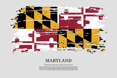 Maryland flag with brush stroke effect and information text poster, vector Stock Illustration
