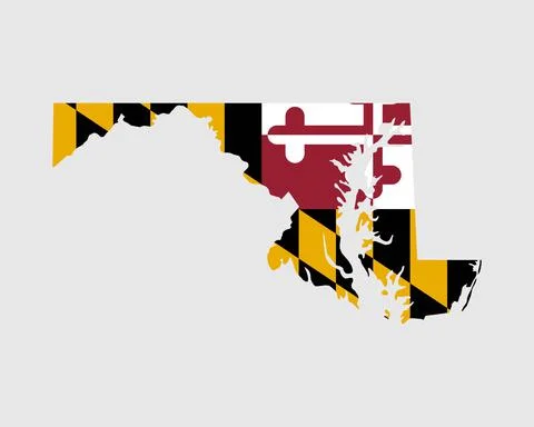Maryland Map Flag. Map of MD, USA with the state flag. 库存插图