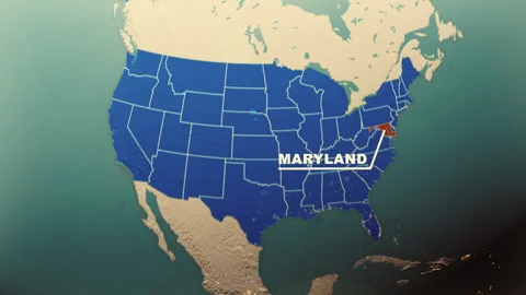 Maryland Map Highlight USA 3D Political Globe Animation Stock Footage 313462486