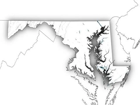 Maryland shape with state borders, white map イラスト素材