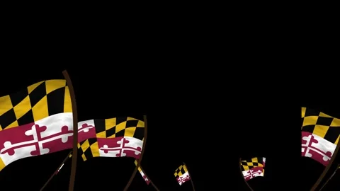 Maryland State Flags Waving Crowd. Realistic 4K 60fps Seamless Loop Stock Footage 338405985
