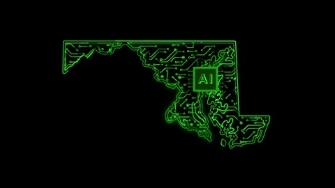 Maryland State Map AI Chipset Technology Opener Stock Footage 337093041