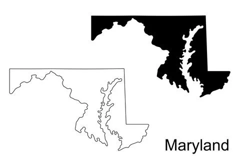 Maryland State Outline and Solid Silhouette with Text image photo Stock Illustration