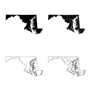 Maryland State Outline and Solid Fill Map Set. 스톡 일러스트