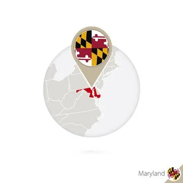 Maryland US State map and flag in circle. Map of Maryland, Maryland flag pi.. Stock Illustration