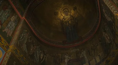 Mary's Image on a Ceiling Saint Michael's Male Monastery Altar in Mikhailovsky Stock Footage 58003548