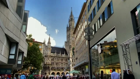 Mary's public square and New town hall in sunny day. 4K. Munich. Germany Stock Footage 165755280