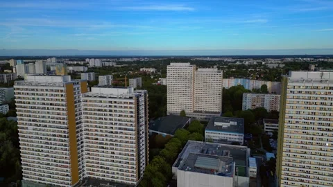 Marzahn district block high rise residential buildings Gorgeous aerial view Stock Footage 347327072