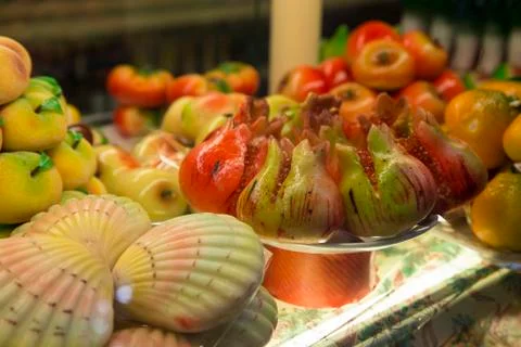 Marzipan Fruit and shells Stock Photos