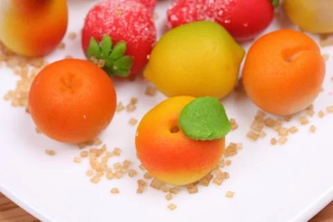 Marzipan fruit shapes Stock Photos