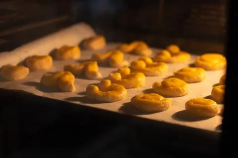 Marzipan making in the oven Stock Photos